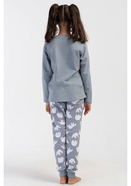 Kız Çocuk Uzun Kol 2 Iplik Gri Pijama Takım C7T3N0O304