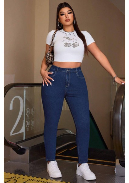 Kadın Yüksek Bel Skinny Fit Jeans Büyük Beden Kot PantolonC597