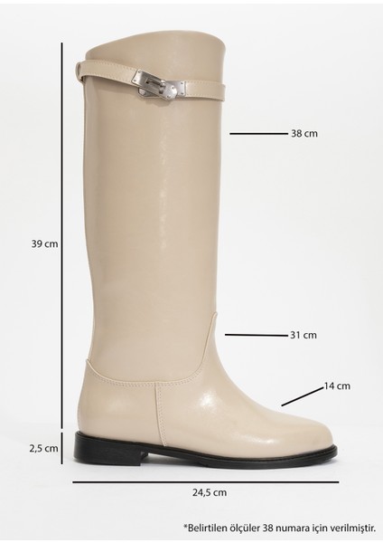 Yoko Bej Cilt Kadın Binici Çizme Düz Topuklu Klasik Tasarım Şık ve Konforlu fırsatları