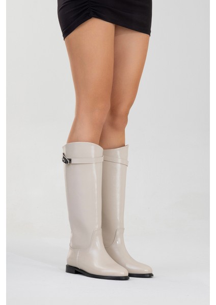 Yoko Bej Cilt Kadın Binici Çizme Düz Topuklu Klasik Tasarım Şık ve Konforlu indirimleri