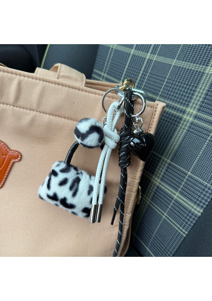 Siyah Leopar Çanta Charm Çanta Aksesuarı