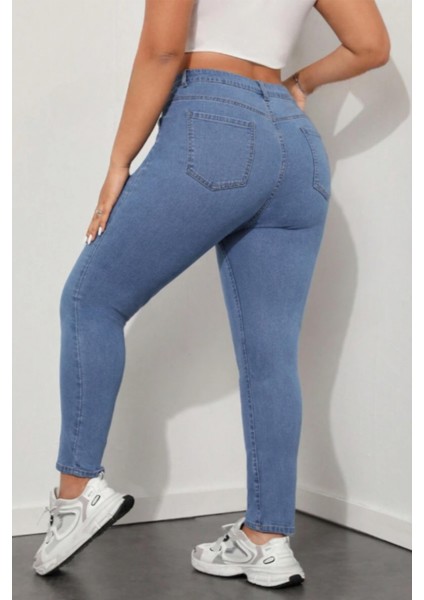 Kadın Yüksek Bel Skinny Fit Jeans Büyük Beden Kot PantolonC597