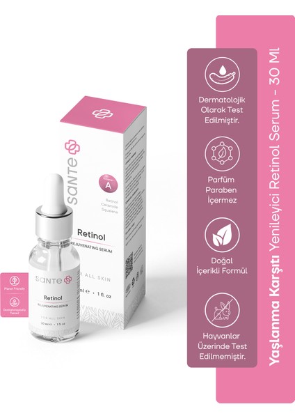 Yenileyici, Onarıcı ve Yaşlanma Karşıtı Retinol Serum 30 ml (%1 Retinol Ceramide Squalene)