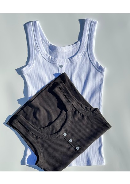 Lillesol Fitilli 2’li Düğme Detaylı Kalın Askı Siyah ve Beyaz Renk Kadın Atlet 64A63Y fiyatları