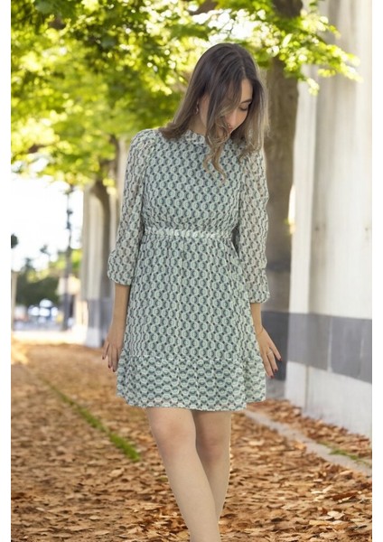 Etnik Desenli Belden Büzgülü Şifon Elbise indirimleri