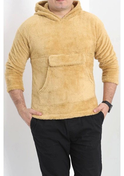 Kanguru Cep Kapşonlu Peluş Sweat Camel - 9062.1153.