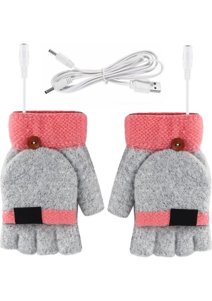 Kırmızı Stil Kadın & Erkek USB Isıtmalı Eldiven Çift Taraflı Elektrikli Eldiven Eldiven Yarım El Parmaksız Isıtmalı Örme Sıcak Eldiven Kış Için (Yurt Dışından)