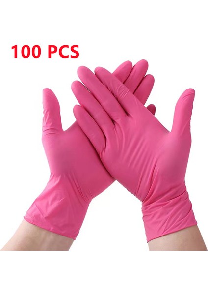Pembe 100 Adet Tarzı M Boyutu 50 Adet Tek Kullanımlık Nitril Eldiven Su Geçirmez Alerjiye Uygun Mutfak Bahçe Ev Temizlik Eldiveni Pembe Siyah (Yurt Dışından)