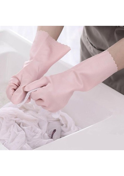 Morl Tarzı Lastik Peluş Kalın Pvc Su Geçirmez Eldiven Mutfak Bulaşık Çamaşır Temizlik Eldiveni (Yurt Dışından) fiyatları