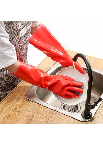 Kırmızı Stil 46CM Kadın Su Geçirmez Elastik Kauçuk Lateks Bulaşık Eldiveni Kaymaz Mutfak Dayanıklı Temizlik Ev Işleri Bulaşık Yıkama Araçları (Yurt Dışından)