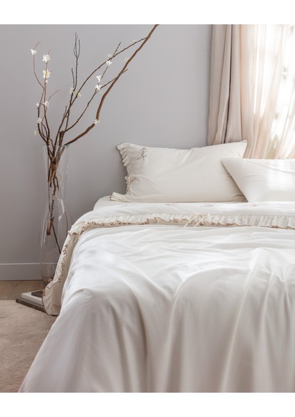 Perline King Size Pamuk Fırfırlı Nevresim Takımı - Ekru/bej fiyatları