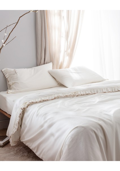 Perline King Size Pamuk Fırfırlı Nevresim Takımı - Ekru/bej modelleri