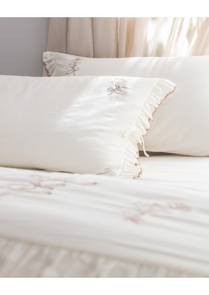 Perline King Size Pamuk Fırfırlı Nevresim Takımı - Ekru/bej fırsatları