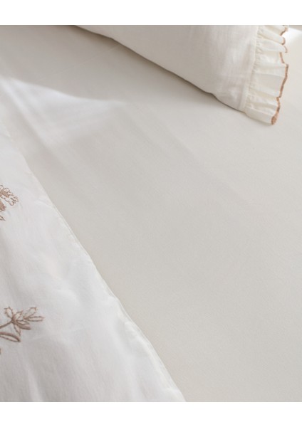 Perline King Size Pamuk Fırfırlı Nevresim Takımı - Ekru/bej indirimleri
