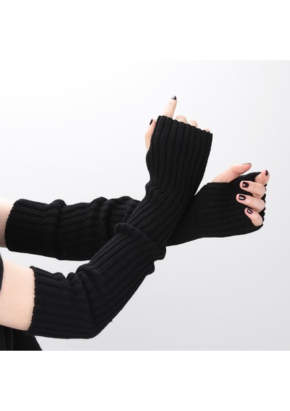 Turuncu Tarzı UZUNLUK-52CM Kadın Ince Uzun Örme Parmaksız Eldiven Dirsekten Daha Uzun Kol Isıtıcıları Rahat Kolluklar Punk Yumuşak Dişi Goth Lolita Aksesuarları Eldiven (Yurt Dışından)