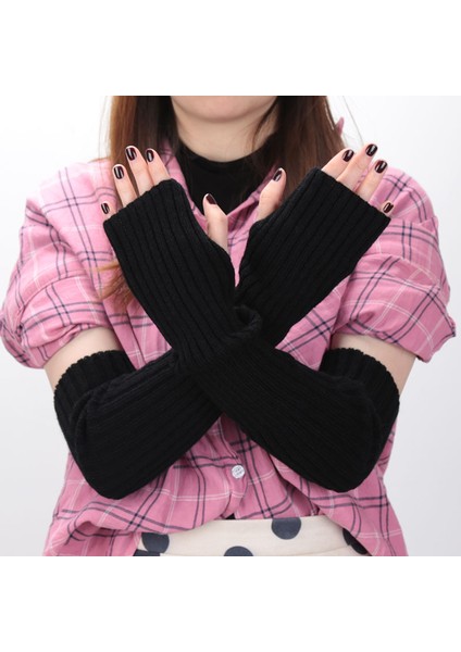 Turuncu Tarzı UZUNLUK-52CM Kadın Ince Uzun Örme Parmaksız Eldiven Dirsekten Daha Uzun Kol Isıtıcıları Rahat Kolluklar Punk Yumuşak Dişi Goth Lolita Aksesuarları Eldiven (Yurt Dışından)