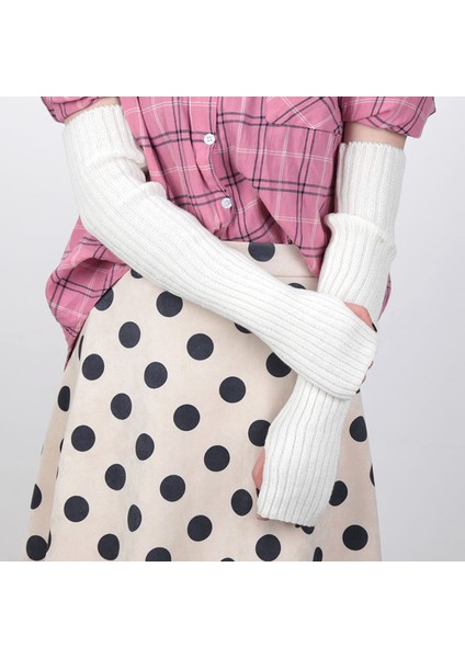 Turuncu Tarzı UZUNLUK-52CM Kadın Ince Uzun Örme Parmaksız Eldiven Dirsekten Daha Uzun Kol Isıtıcıları Rahat Kolluklar Punk Yumuşak Dişi Goth Lolita Aksesuarları Eldiven (Yurt Dışından)