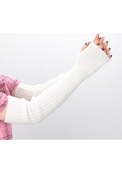 Turuncu Tarzı UZUNLUK-52CM Kadın Ince Uzun Örme Parmaksız Eldiven Dirsekten Daha Uzun Kol Isıtıcıları Rahat Kolluklar Punk Yumuşak Dişi Goth Lolita Aksesuarları Eldiven (Yurt Dışından)