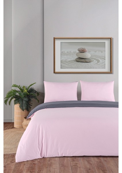 Organik Pamuk Akfil Çift Taraflı Nevresim Takımı Tek Kişilik 160 x 220 cm Antrasit Pudra