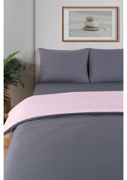 Organik Pamuk Akfil Çift Taraflı Nevresim Takımı Tek Kişilik 160 x 220 cm Antrasit Pudra fiyatları