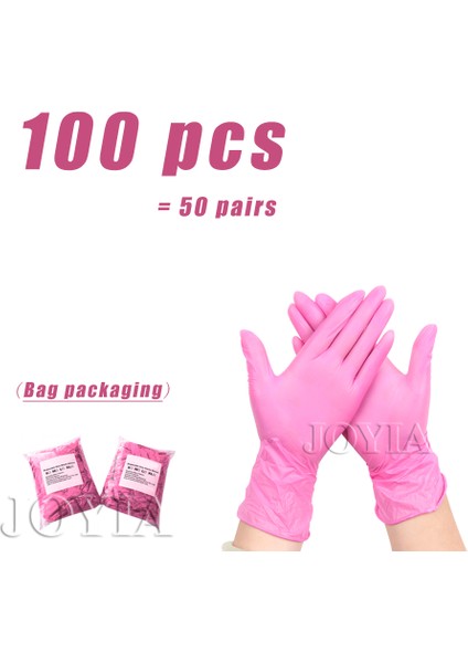 PEMBE-100 Adet Tarzı M Boyutu Siyah Tek Kullanımlık Nitril Eldiven Lateks ve Toz Içermeyen Küçük Orta Büyük Pembe Dövme Eldiveni Mutfak Temizlik Işleri Xs Xl (Yurt Dışından)