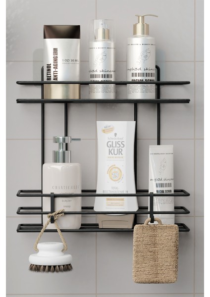Yapışkanlı 2 Katlı Banyo Rafı Duş Şampuanlık Duvar Düzenleyici Organizer