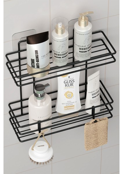 Yapışkanlı 2 Katlı Banyo Rafı Duş Şampuanlık Duvar Düzenleyici Organizer