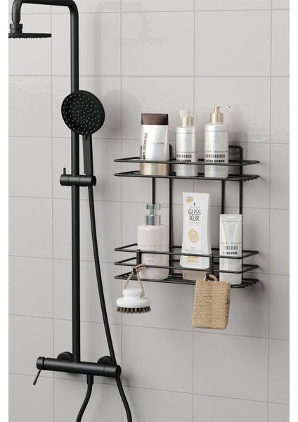 Yapışkanlı 2 Katlı Banyo Rafı Duş Şampuanlık Duvar Düzenleyici Organizer
