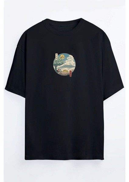 Totoro Anime Baskılı Unisex Siyah Beyaz Oversize T-Shirt