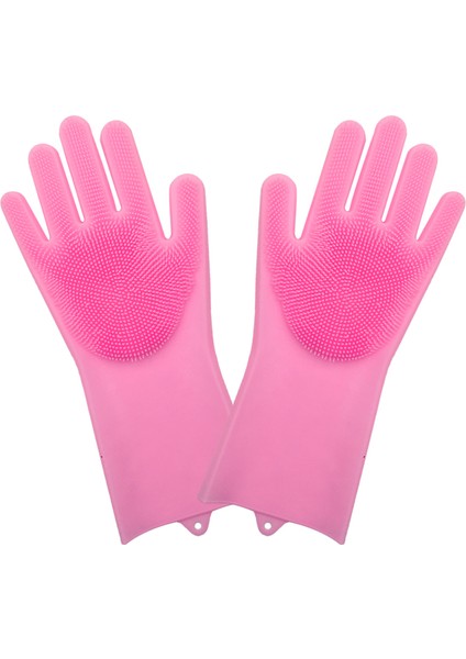 Pembe Tarzı Bulaşık Yıkama Temizlik Eldiveni Silikon Kauçuk Sünger Eldiven Ev Temizleyici Mutfak Fırçası Mutfak Temizlik Araçları (Yurt Dışından)
