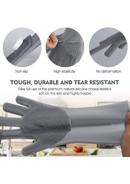 Pembe Tarzı Ev Temizlik Sünger Bulaşık Yıkama Temizlik Eldiveni Silikon Kauçuk Mutfak Temizlik Aracı (Yurt Dışından) fırsatları