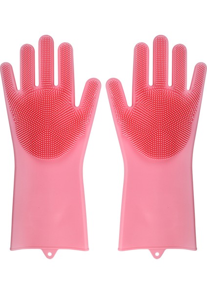Pembe Tarzı Bulaşık Yıkama Temizlik Eldiveni Silikon Kauçuk Sünger Eldiven Ev Temizleyici Mutfak Aracı (Yurt Dışından)