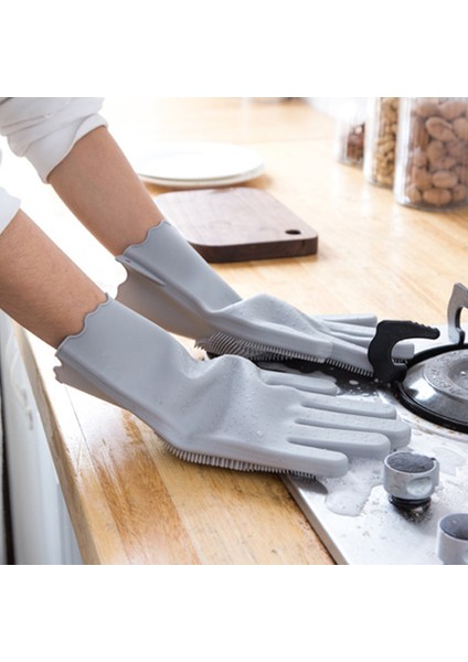 Açık Gri Tarzı Bulaşık Yıkama Temizlik Eldiveni Silikon Kauçuk Sünger Eldiven Ev Temizleyici Mutfak Fırçası Araçları Mutfak (Yurt Dışından) fırsatları