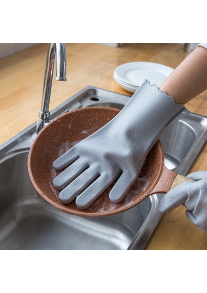 Açık Gri Tarzı Bulaşık Yıkama Temizlik Eldiveni Silikon Kauçuk Sünger Eldiven Ev Temizleyici Mutfak Fırçası Araçları Mutfak (Yurt Dışından) indirimleri