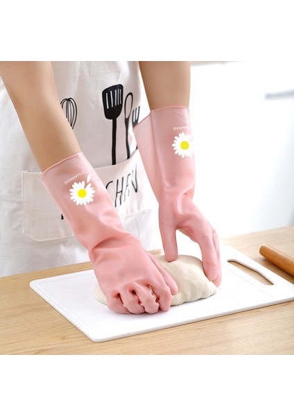 Pembe Geniş Stil M Boyutu Ev Eldiveni Pvc Çamaşır Su Geçirmez Plastik Ev Temizlik Araçları Kauçuk Kaymaz Peluş Mutfak Bulaşık Yıkama Temizliği (Yurt Dışından) fiyatları