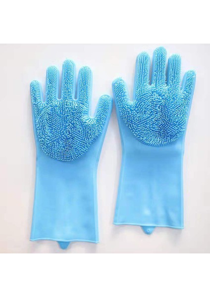 Mavi Stil Ev Temizlik Sünger Bulaşık Yıkama Temizlik Eldiveni Silikon Kauçuk Mutfak Temizlik Aracı (Yurt Dışından)