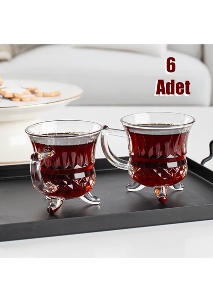 RYG8071 Loretta Çay Kahve Meşrubat Bardağı 6'lı Ayaklı Çay Bardağı Takımı Cam Fincan Seti Mug 100 ml