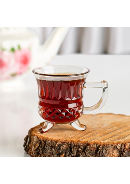 RYG8071 Loretta Çay Kahve Meşrubat Bardağı 6'lı Ayaklı Çay Bardağı Takımı Cam Fincan Seti Mug 100 ml