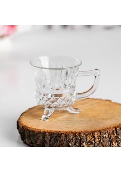 RYG8071 Loretta Çay Kahve Meşrubat Bardağı 6'lı Ayaklı Çay Bardağı Takımı Cam Fincan Seti Mug 100 ml