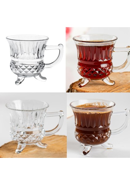 RYG8071 Loretta Çay Kahve Meşrubat Bardağı 6'lı Ayaklı Çay Bardağı Takımı Cam Fincan Seti Mug 100 ml