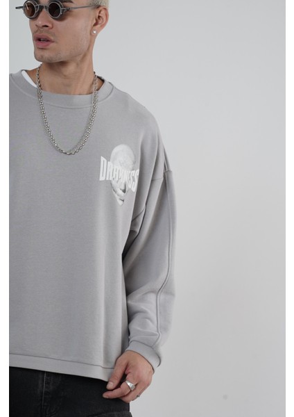 Bisiklet Yaka Darkness Baskılı Oversize Unisex Sweatshirt