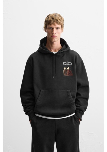 Önü ve Arkası Dtf Baskılı Kanguru Cepli Oversize Kalıp Unisex Hoodie