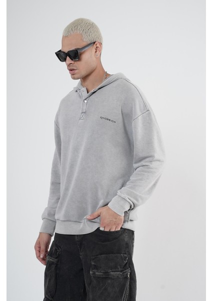 Kapüşonlu Çıt Çıt Detaylı Yıkamalı Oversiza Kalıp Sweatshirt