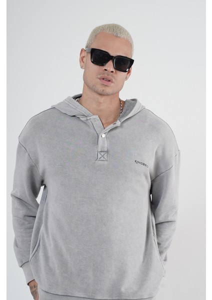 Kapüşonlu Çıt Çıt Detaylı Yıkamalı Oversiza Kalıp Sweatshirt