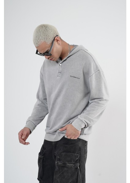 Kapüşonlu Çıt Çıt Detaylı Yıkamalı Oversiza Kalıp Sweatshirt