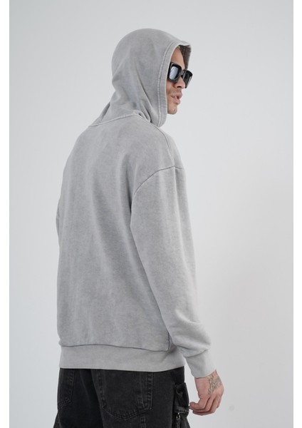 Kapüşonlu Çıt Çıt Detaylı Yıkamalı Oversiza Kalıp Sweatshirt