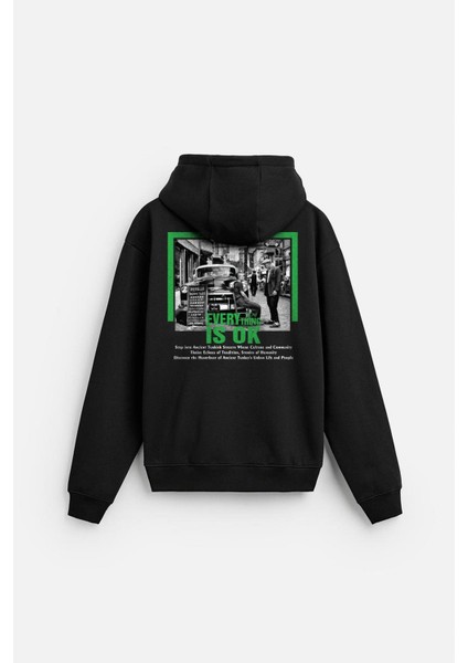 Kapuşonlu Everything Baskılı Oversize Kalıp Hoodie