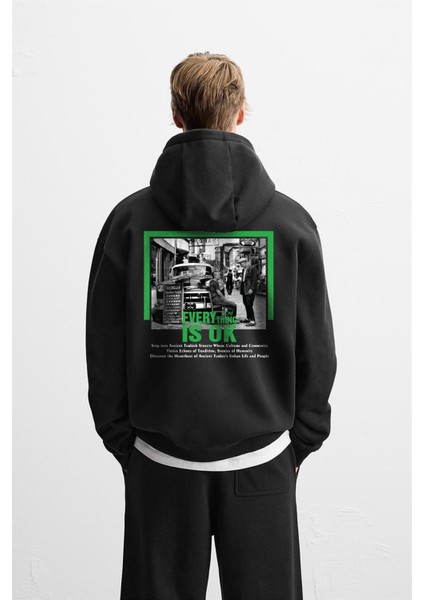 Kapuşonlu Everything Baskılı Oversize Kalıp Hoodie