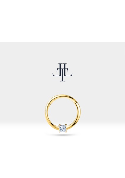 Prenses Pırlantalı Halka Piercing, 10-12 mm , 1.2 Mm, 14K Sarı-Beyaz-Kırmızı Altın | LC00034D