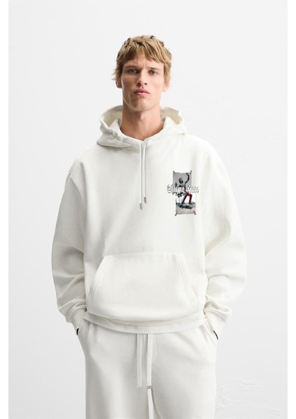Kapuşonlu Skateboard Baskılı Hoodie